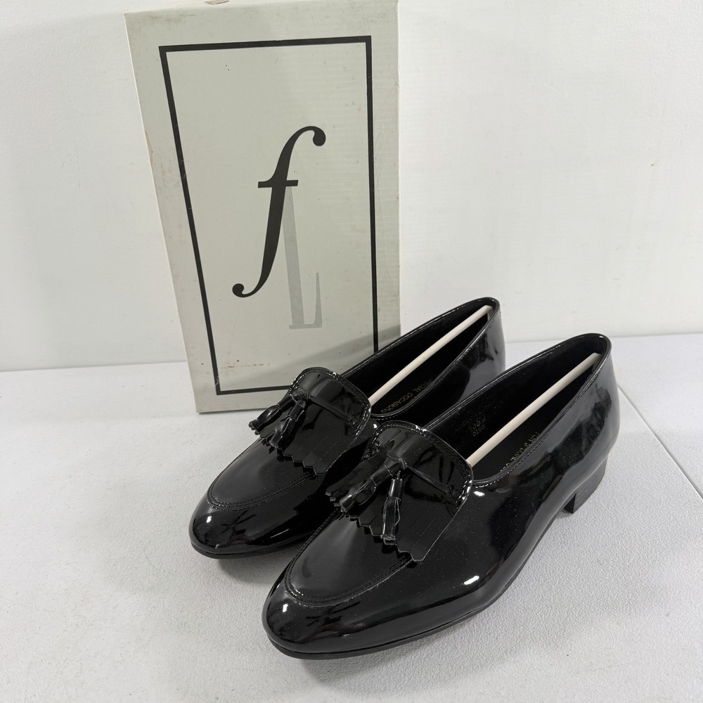 Frederico Leone‎ Black Patent Leather Kiltie Tassel Men's Tuxedo Loafers 10 M